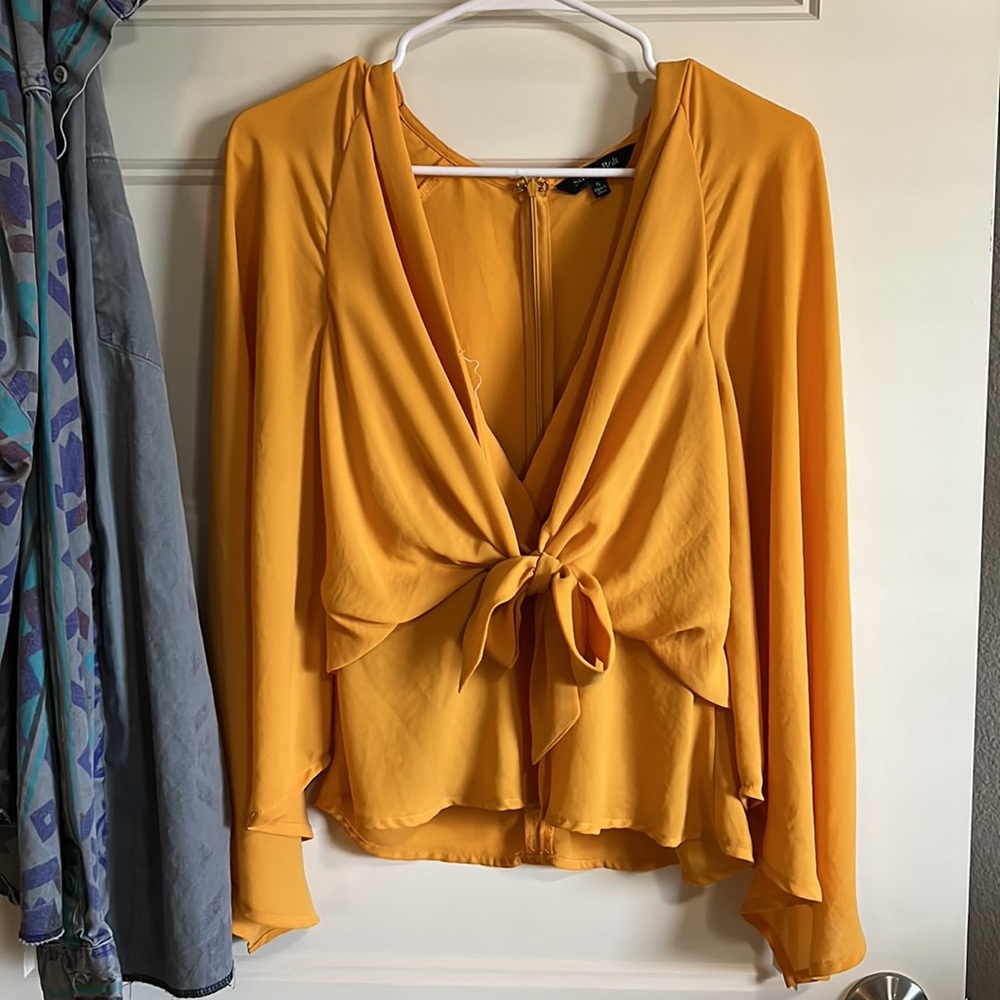 Women’s Yellow Flowy Low Neck Dressy Blouse